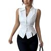 YONGHONGKEJI Smanicato Donna Gilet A Righe Da Donna con Bottoni Casual Senza Maniche Scollo A V Corto Canotta Retrò Elegante Gilet Schiena Scoperta Punk Streetwear Bianco Xs