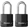 Master Lock M515XTLHCCSEN - Lucchetto in acciaio laminato rivestito in magnum largo 5,3 cm, diametro 3/8, gioco con arco da 5 cm, confezione doppia, nero, confezione da 2, chiave uguale