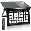 BOSITE 150W Faretto LED da Esterno Solare, Luci Solari da Esterno con Telecomando, 6500K Lampada Solare da Esterno, IP65 Impermeabile Faretti Solari per Giardino Patio Garage Parete