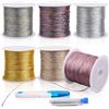Fizdoqg - 6 rotoli di cordoncino metallico da 300M, filo dorato, filo sottile glitterato, filo d'argento, fili di seta per lavori manuali, per creare bracciali, collane, gioielli fai da te, 0,4 mm x