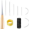 SYHSYC 10 Pezzi Kit ago in Pelle, Set di Kit Pelle Attrezzi Cuoio Compreso Aghi Curvi con Punteruolo di Cucitura, Ditale e Filo Cerato Per Lavorzione Pelle Borse Tappetti Vestiti Cucire E Riparare
