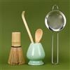 DiDiBirDi Matcha Set frusta per frusta, Matcha (Chasen), pala tradizionale (Chashaku), colino in acciaio inox, cucchiaino, supporto in ceramica (5 pezzi)