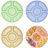 Tyanlenr 4PCS Vassoio per Snack con Scomparti, Rotondo Piatti Snack con 5 Scomparti, Piatto da Dessert Piatto di Frutta Plastica Colorati, Piatti Plastica Riutilizzabile per Noci, Caramelle, Dessert