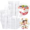 Huanmin 30 bicchieri da dessert in plastica, 60 ml, con coperchio e cucchiai, riutilizzabili, piccoli bicchieri da dessert quadrati, set per fai da te, dolci, gelati, budini, mousse, feste, picnic