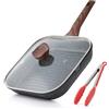 Kordisen Padella Bistecchiera Antiaderente con Coperchio 28 cm - Griglia Quadrata con Rivestimento in Granito, Doppio Beccuccio, Adatta all'Induzione, Senza PFOA