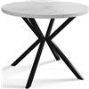 AlpiMeble Tavolo da pranzo rotondo LOFT LITEN, tavolo allungabile diametro: 100 cm/180 cm, tavolo soggiorno colore: marmo, con gambe in metallo di colore nero