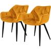 ML DESIGN modern living ML-Design Set 2 Sedie per Sala da Pranzo in Velluto Giallo Senape Poltroncine da Salotto Imbottite con Braccioli Gambe in Metallo Poltrone per Soggiorno con Schienale Ergonomiche e Confortevoli
