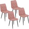 Baroni Home Set di 4 Sedie Moderne con Rivestimento in Velluto e Gambe in Ferro Nero, Poltrona da Soggiorno, Camera da Letto, Sala da Pranzo, Rosa, 52x44x85 cm
