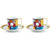 Egan Set 2 Tazzine da caffè in porcellana con Fiore e Piattini linea Britto 90 ml.