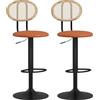 HOMCOM Set di 2 sgabelli da bar, sedie da bar regolabili in altezza con schienale e poggiapiedi in rattan, sgabello da bar moderno, struttura in legno, rivestimento in plastica marrone