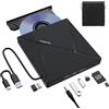PeroBuno Unità CD DVD esterna, unità disco ottico USB 3.0, 4 porte USB e 2 slot per schede TF/SD, lettore CD DVD per laptop Macbook iMac PC desktop Windows 11/10/8/7/XP Linux Mac OS