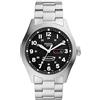 Fossil Orologio Defender da uomo, Data a tre lancette a energia solare con cinturino in acciaio inossidabile o in pelle, 46 mm, Nero e argento