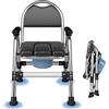TYGYSDO Sedia Comoda WC per Anziani, Sedia WC Pieghevole con Braccioli, Water Portatile per Adulti, Cesso Portatile Con secchio igienico e cuscino imbottito, Sedia da Doccia Disabili, (TY-0312)