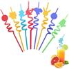 Toulifly Cannucce Riutilizzabile, Cannucce Di Plastica Ricurve, 8 Pcs Cannucce di Cartoon Straw, Cannucce Cocktail da Festa, Cannucce Ricurve a Spirale Colorate, per Bicchieri da Cocktail Di Succhi