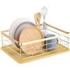 Navaris Cestello Scolapiatti con Manici Vassoio Anti Sgocciolamento - Rastrelliera Asciuga Posate 42,5 x 31,5 x 14 cm Scola Piatti da Appoggio Cucina Oro