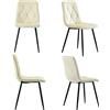 FC Set di 4 sedie imbottite in velluto twill per la sala da pranzo con Schienale, Struttura in Metallo, 45x40x86 cm, Beige