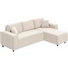 HOMCOM Divano con Penisola a 3 Posti in Tessuto Effetto Velluto, Schiuma e Nylon, 241x153x83 cm, Bianco Crema | Aosom Italy