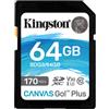 Kingston 64GB Scheda SD Kingston Canvas Go Plus 170/70MB/s CL10 U3 V30 [SFKINSDG64SDG30]