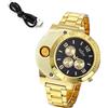 JewelryWe - Orologio da Polso da Uomo Quadrantini Finti Cinturino Catena Regolabile Colore Oro Nero
