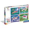 Clementoni - Puzzle 4 in 1 Supercolor, per Bambini 3+ Anni, Diverse Pezzature Illustrazioni Animali, A Day with Unicorns, Idea Regalo, Made in Italy, 21740