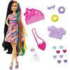 Barbie - Super Chioma Bambola Petite con abito a cuori, capelli fantasia lunghi 21,6 cm, abito, 15 accessori alla moda - 8 con effetto cambia colore, Giocattolo per Bambini 3+ Anni, HCM90