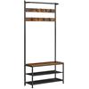 VASAGLE Appendiabiti da Ingresso con Panca Scarpiera, Attaccapanni con 9 Ganci Rimovibili e Barra Appendiabiti, 32,2 x 84 x 180 cm, Camera da Letto, Industriale, Marrone Vintage e Nero HSR421B01