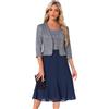 Allegra K Donna Tailleur con Abito Eleganti, Giacca con Paillettes E Vestiti Fluidi A Trapezio con Stampa 2 Pezzi A Contrasto Blu Scuro M