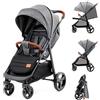 Kinderkraft GRANDE PLUS Passeggino Leggero dalla Nascita fino 22 kg, Pieghevole con una Mano, Posizione Sdraiata, L'ammortizzazione su Tutte le Ruote, Cappottina XL, Grigio