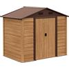 Outsunny Casetta da Giardino in Lamiera Porta Attrezzi con Porte Scorrevoli e Pareti Effetto Legno, 152x235.7x208.7cm | Aosom Italy
