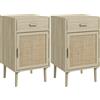 HOMCOM Set 2 Comodini per Camera da Letto con Cassetto e Anta in Rattan Stile Boho, Colore Legno|Aosom
