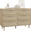 HOMCOM Cassettiera 6 Cassetti in Rattan con Gambe in Legno, Settimino per Soggiorno e Camera da Letto, 110x40x75 cm, Legno Naturale | Aosom Italy