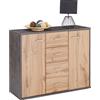 CARO-Möbel Credenza JAMIE con 2 ante e 4 cassetti, moderna cassettiera per ufficio in calcestruzzo scuro/rovere Wotan