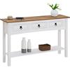 CARO-Möbel - Tavolo consolle in legno di pino massiccio, 3 cassetti, piccola scrivania in stile rustico messicano, superficie verniciata e cerata, colore: Bianco