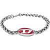 Diesel Bracciale da uomo, Bracciale in acciaio inox con logo inciso, Rosso (Red)