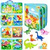 Electri-HQ Tema Dinosauri Busy Board Libro Montessori Interattivo 1 Anno, Quiet Book sensoriale educativo, Giochi Montessori 1 2 3 4 5 6 Anni, Pannello di Feltro attività, Valigetta Montessori Bambini