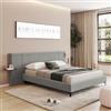 DEGHI Letto matrimoniale contenitore 160x200 cm in tessuto grigio con mensole integrate noce e piedi in metallo nero - Nalfo