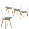 IPOTIUS Set di 4 Sedie Scandinave da Pranzo con Schienale Trasparente e Gambe in Faggio, Design Nordico Classico per Cucina/Ufficio/Giardino con Cuscino in Velluto Verde Acqua