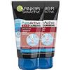 Garnier Pure Active Intense 3 in 1 Maschera Viso Punti Neri, Gel Detergente e Scrub Viso con Carbone Vegetale, 150 ml, Confezione da 2 Pezzi