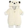 JiAmy Baby Tuta Invernale Con Cappuccio Pagliaccetto Ragazzi Ragazze Tuta in Pile Orso Cartone Animato per Bambini 0-3 Mesi Beige