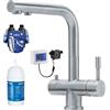Neues Wasser Group Franke Wellfresh 110-3 vie Rubinetto a L in acciaio inox massiccio con filtro britannico P1000 e rubinetto igiflow da cucina, miscelatore per lavello, miscelatore a tre vie