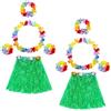 INCNMAD Costume da Hula Hawaiano 2 Set Gonna Hawaiana a Fiori Hawaiian Hula Skirt Costume Accessorio Kit per Bambini, Adulti, Donne Festa Estiva in Spiaggia Tropicale Verde