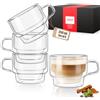 glastal 350 ml Tazza da Caffè in Doppio Vetro Impilabile Tazzine Caffe Set di 4 Bicchieri Tazze in Vetro Doppia Parete con Manico per Tè, Latte Macchiato, Cappuccino, Regalo di Compleanno Natale