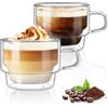 glastal 350 ml Tazza da Caffè in Doppio Vetro Impilabile Tazzine Caffe Set di 2 Bicchieri Tazze in Vetro Doppia Parete con Manico per Tè, Latte Macchiato, Cappuccino, Regalo di Compleanno Natale