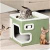 BAKAJI Cuccia per Gatti pieghevole con Grande Ingresso, Casetta Rifugio per Animali Domestici, Tiragraffi in Poliestere Caldo e Imbottito, Cuccetta Graffiatoio Base Antiscivolo 42x42x33 cm (Verde)