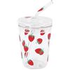 HERCHR 300 ml Bicchieri da Acqua con Coperchio e Cannuccia, Tazze di vetro fantasia fragola per acqua potabile, Tazze di vetro trasparente, riutilizzabile resistente al calore per frappè tazza da caffè