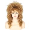 Topcosplay Rockstar Parrucca con orecchini, collana Rock Queen, parrucca da donna, rock, diva wig, parrucca popstar degli anni '70 (marrone)