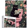 Generic Gatto nero Lettura Giornale 1000 Pezzi Puzzle per Adulti Rosa Bagno Carino Gattino Puzzle Sfidante Giochi di Attività Familiari Colorati Fai da Te Artigianato Puzzle per la Decorazione Domestica