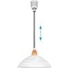 Eglo Lord 2 Lampadario, lampada a sospensione a 1 luce regolabile in altezza, lampadario classico, vetro alabastro bianco, plastica in colore argento e legno, attacco E27