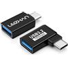 leizhan Adattatore USB 3.0 a Tipo C, Curve dritte e a 90 gradi (2 Pack)，USB Femmina a USB-C Maschio OTG Disponibili per la Ricarica Rapida e il Trasferimento Efficiente dei Dati-Nero