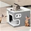 BAKAJI Cuccia per Gatti pieghevole con Grande Ingresso, Casetta Rifugio per Animali Domestici, Tiragraffi in Poliestere Caldo e Imbottito, Cuccetta Graffiatoio Base Antiscivolo 42x42x33 cm (Grigio)